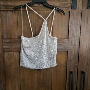 Know one Cares - Womens Sequins Gold Top